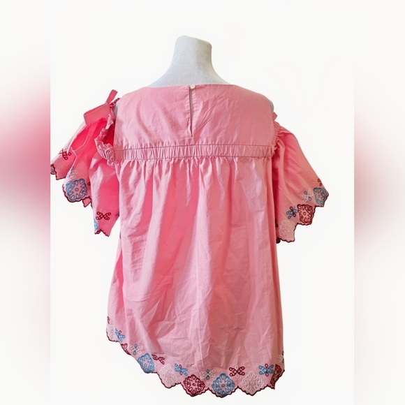 LOFT By Ann Taylor Pink Cold Shoulder Embroidered Peasant Top Size Medium - Picture 3 of 16